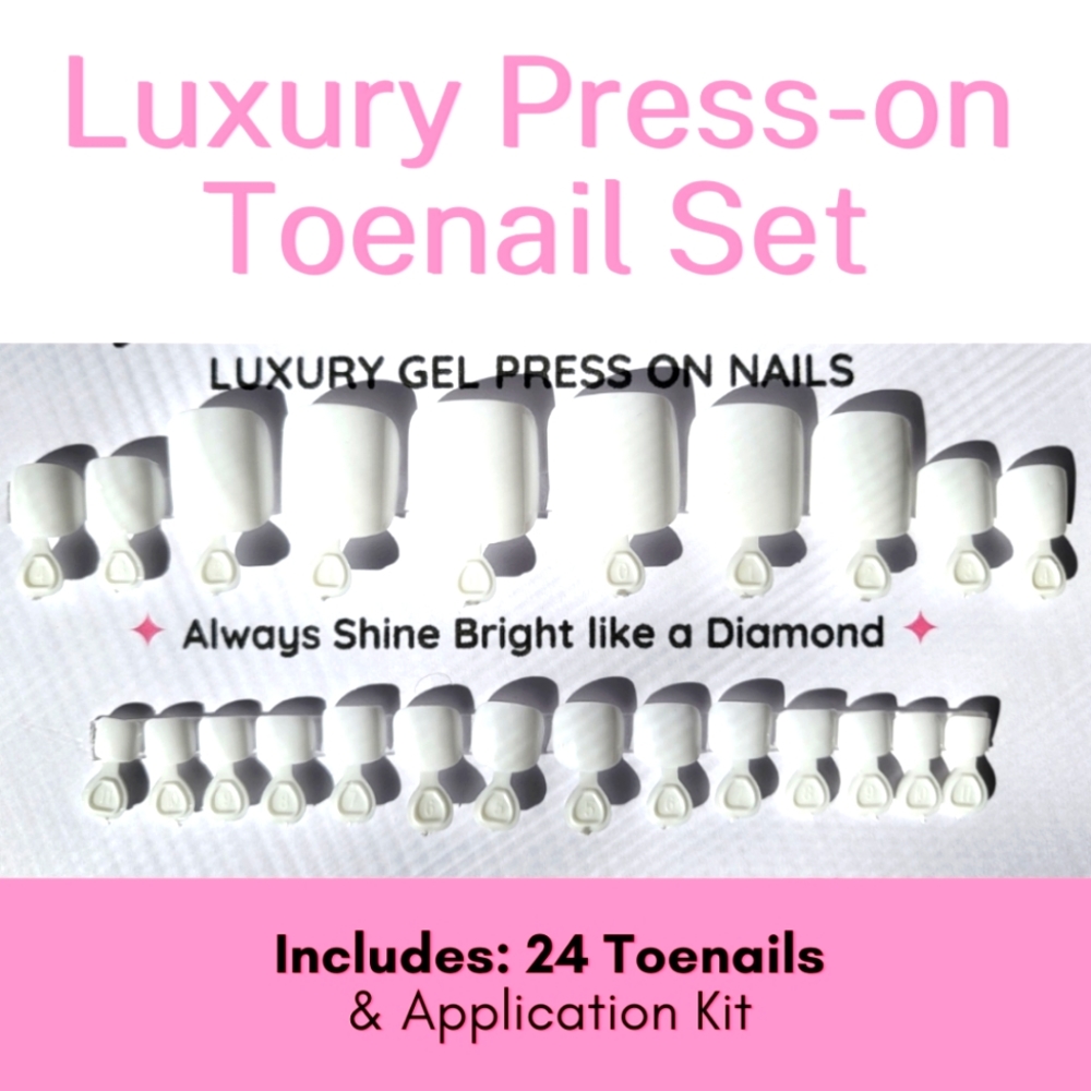 PRESS-ON TOENAILS - FULL SET 24 TIPS & APLLICATION KIT | All White